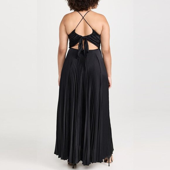NWT A.L.C. Aries Black Pleated Maxi Dress Size 14 - Picture 2 of 11